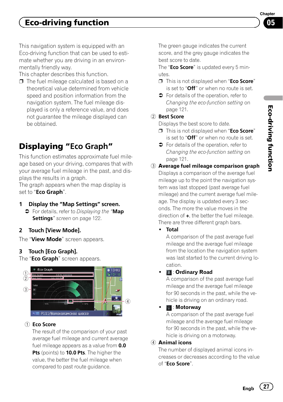 Eco-driving function displaying, Eco graph” 27, Displaying “eco | Graph, Displaying “eco graph, Eco-driving function | Pioneer AVIC-F20BT User Manual | Page 27 / 188