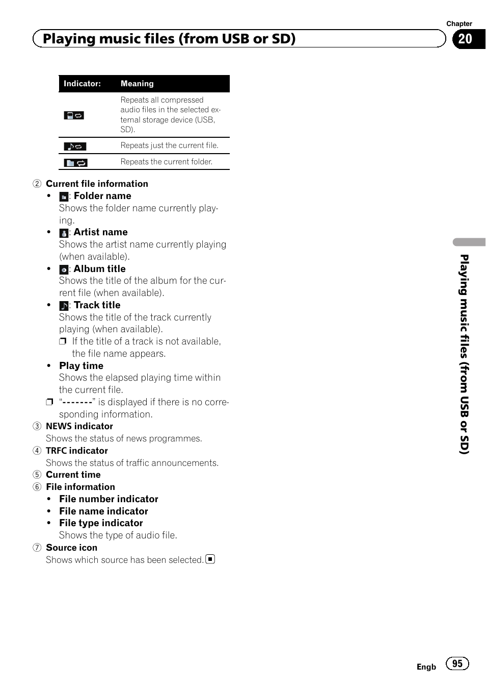 Playing music files (from usb or sd) | Pioneer AVIC-F20BT User Manual | Page 95 / 188