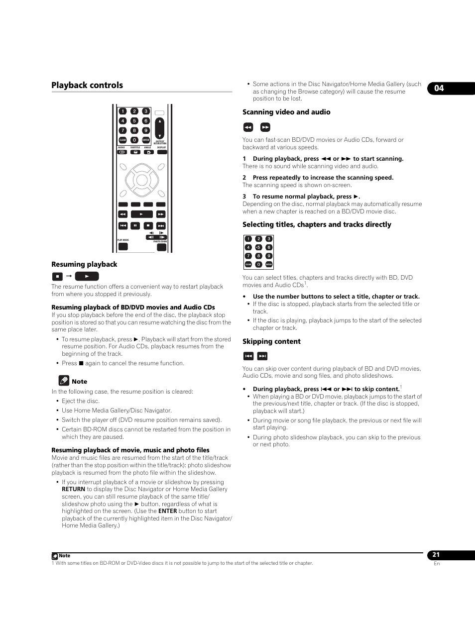 Playback controls | Pioneer BDP-LX70A User Manual | Page 21 / 64