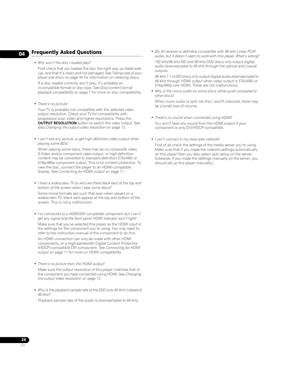 Frequently asked questions | Pioneer BDP-LX70A User Manual | Page 24 / 64