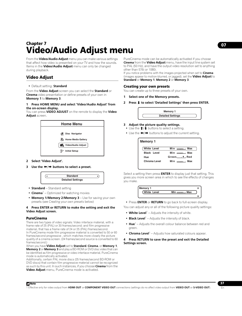 07 video/audio adjust menu, Video adjust, Video/audio adjust menu | Chapter 7 | Pioneer BDP-LX70A User Manual | Page 37 / 64