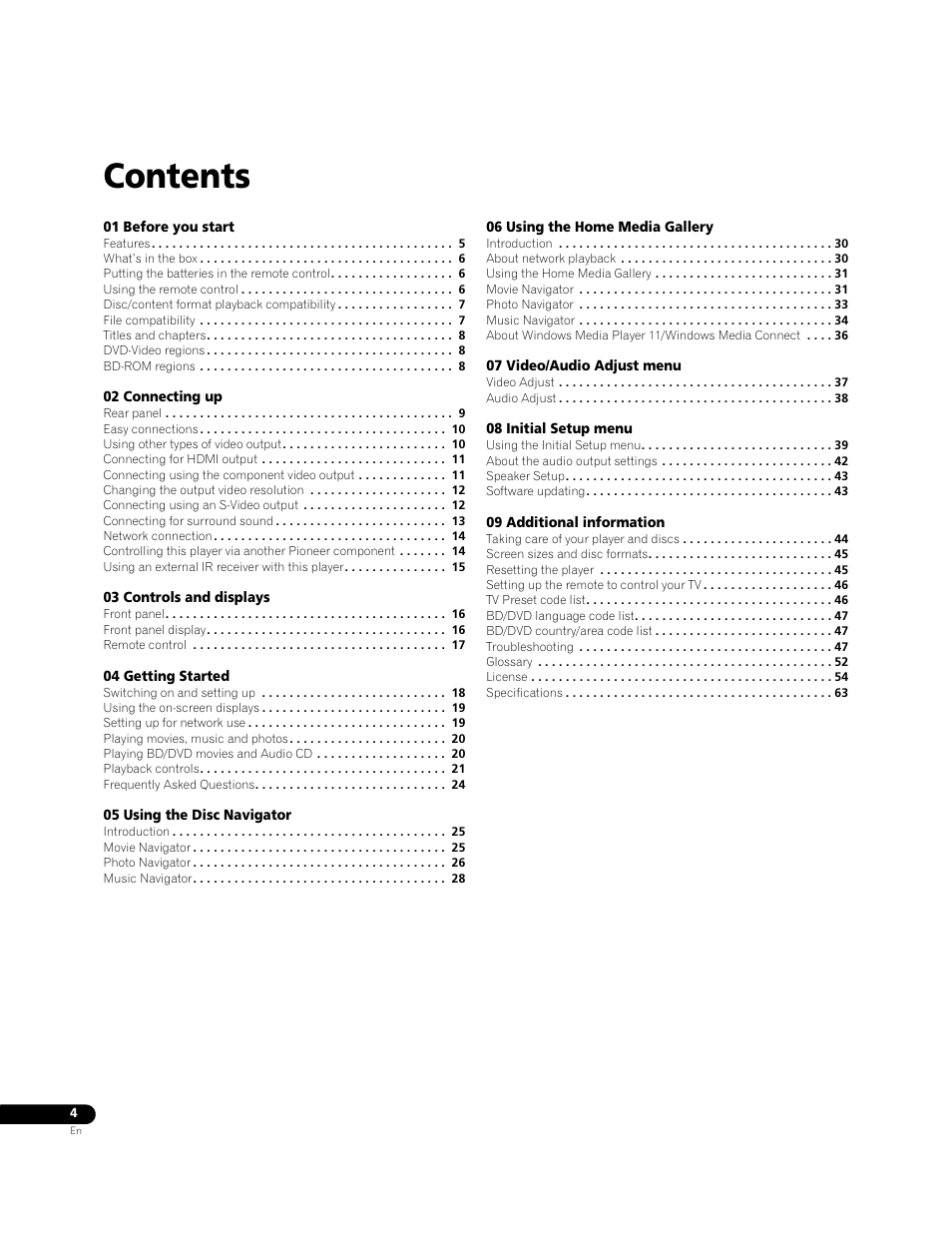 Pioneer BDP-LX70A User Manual | Page 4 / 64