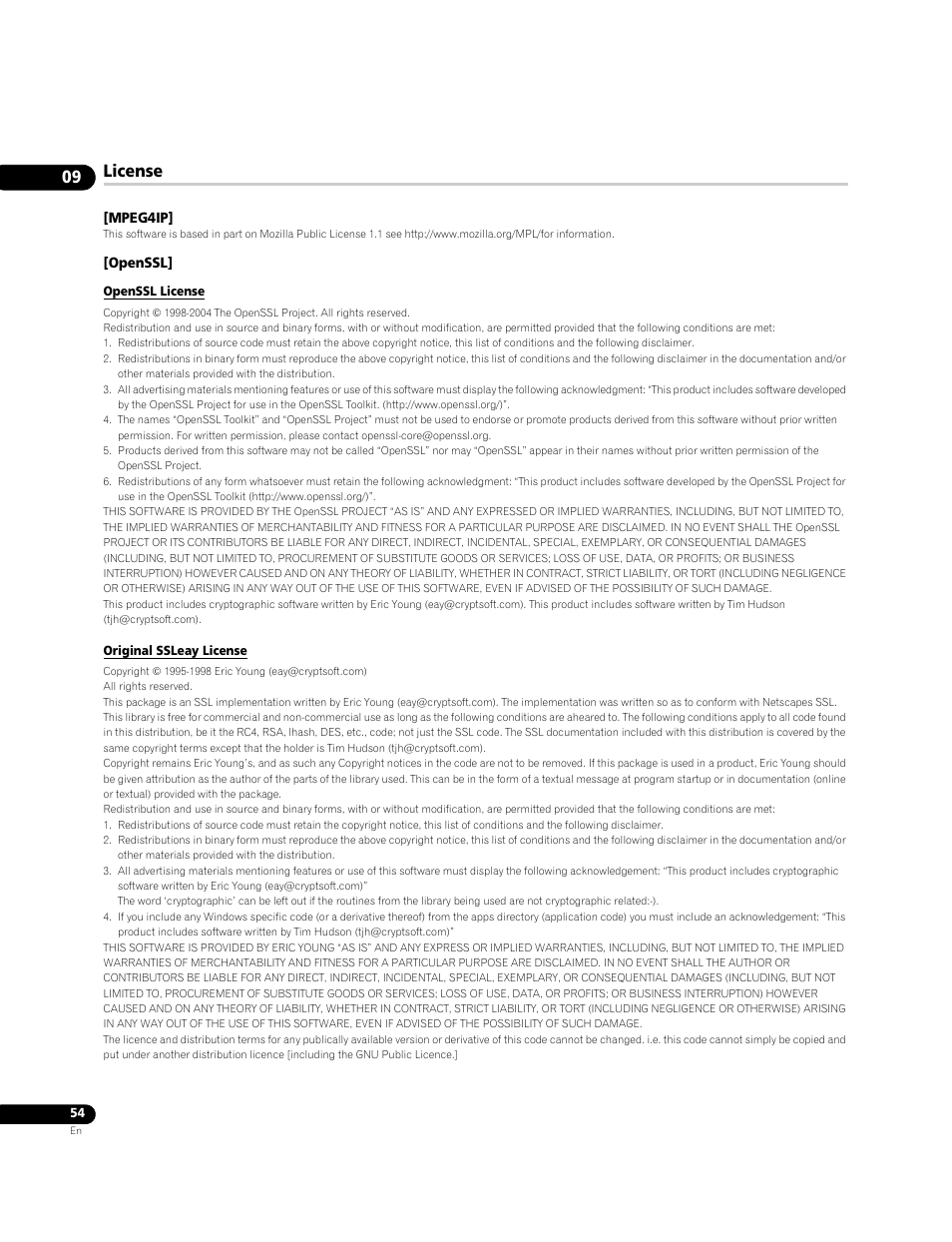 License | Pioneer BDP-LX70A User Manual | Page 54 / 64