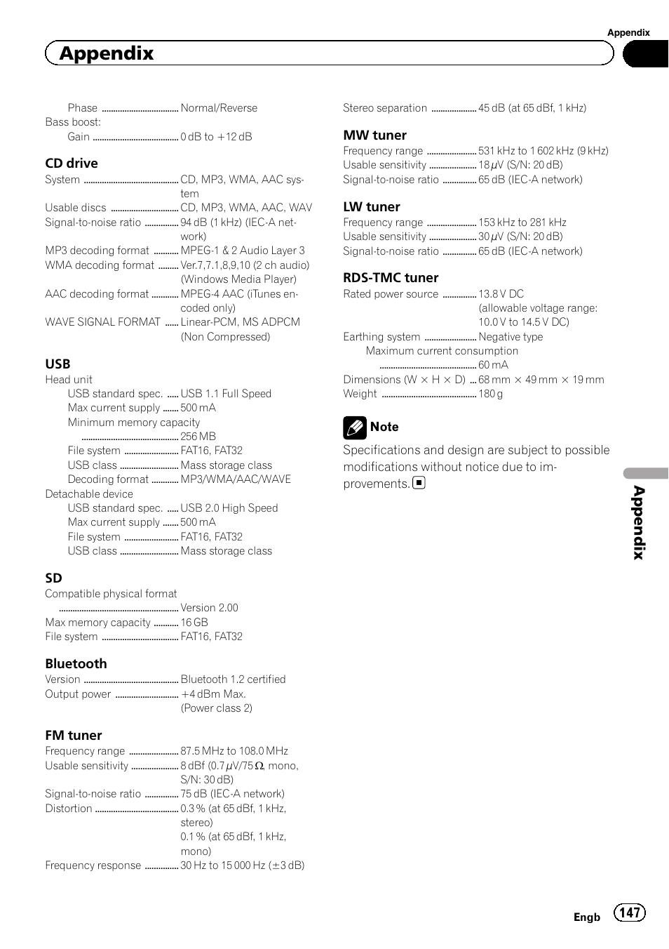 Appendix | Pioneer AVIC-F3210BT User Manual | Page 147 / 148