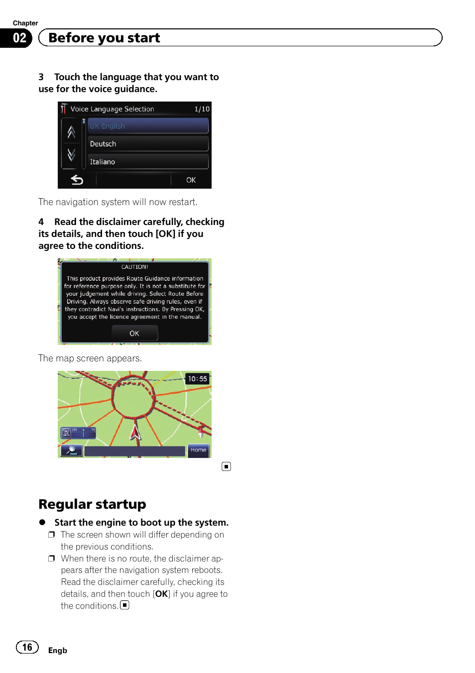 Regular startup, 02 before you start | Pioneer AVIC-F3210BT User Manual | Page 16 / 148