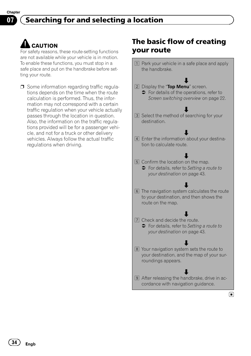 The basic flow of creating your route, 07 searching for and selecting a location | Pioneer AVIC-F3210BT User Manual | Page 34 / 148
