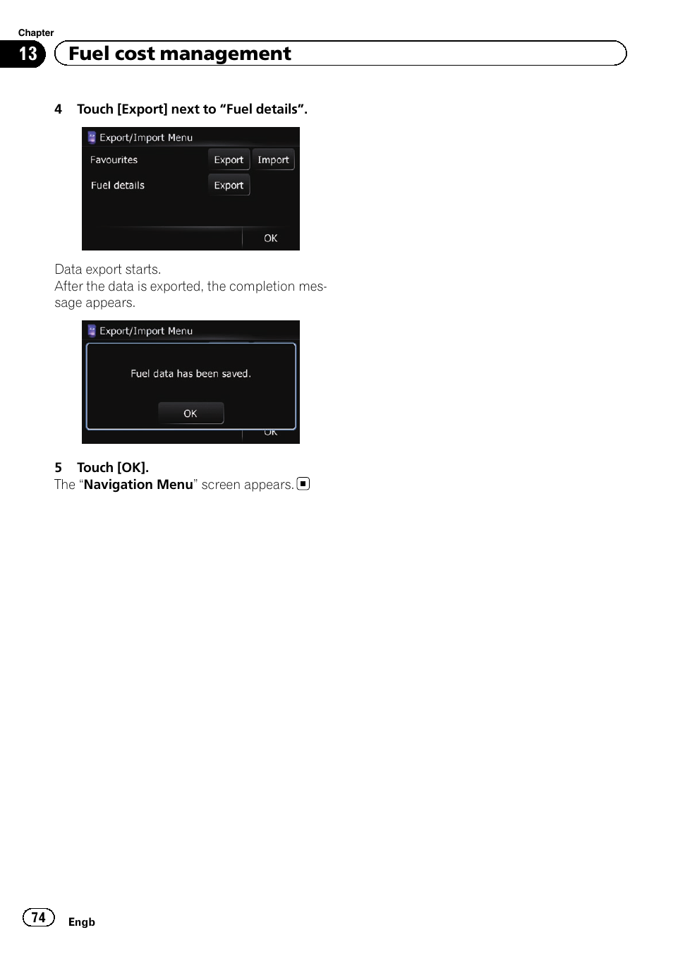 13 fuel cost management | Pioneer AVIC-F3210BT User Manual | Page 74 / 148