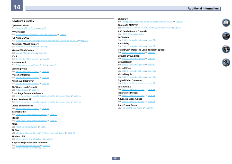 Features index | Pioneer VSX-922-S User Manual | Page 102 / 109