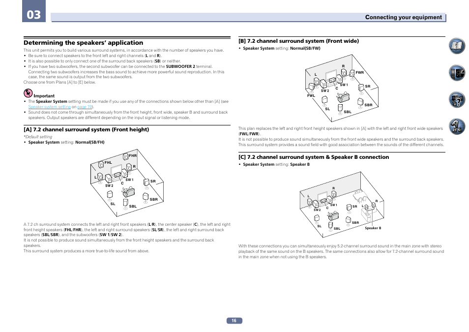 Determining the speakers’ application | Pioneer VSX-922-S User Manual | Page 16 / 109
