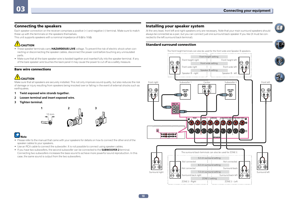 Connecting the speakers, Installing your speaker system | Pioneer VSX-922-S User Manual | Page 18 / 109