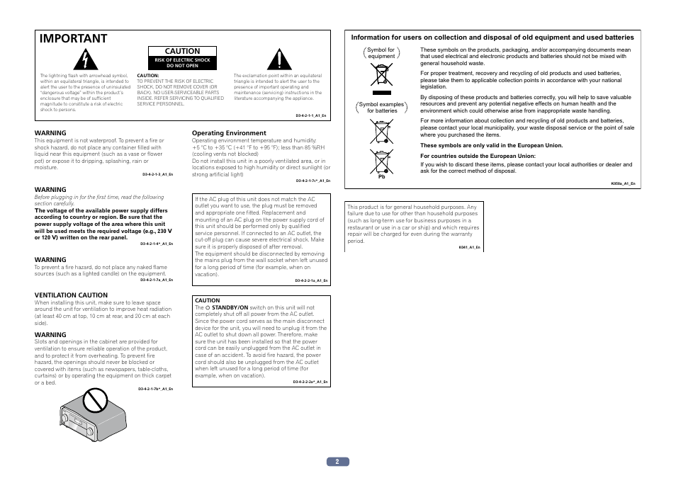 Important | Pioneer VSX-922-S User Manual | Page 2 / 109