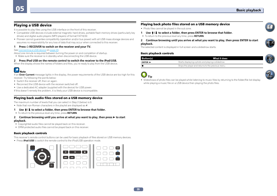 Playing a usb device | Pioneer VSX-922-S User Manual | Page 39 / 109