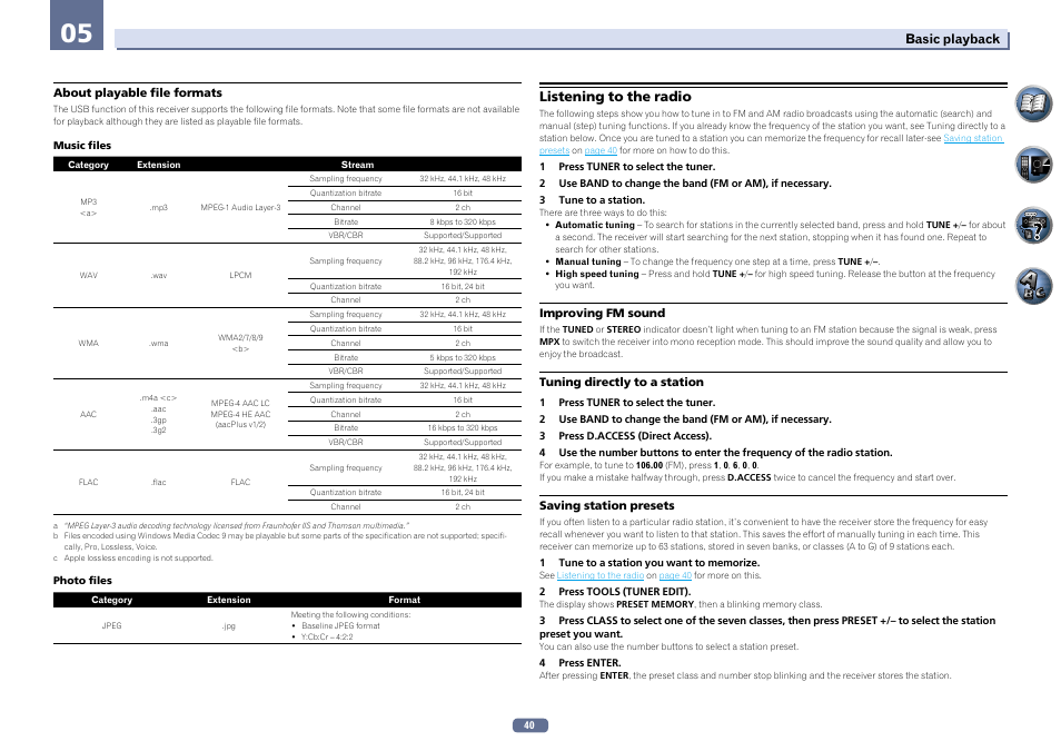 Listening to the radio | Pioneer VSX-922-S User Manual | Page 40 / 109