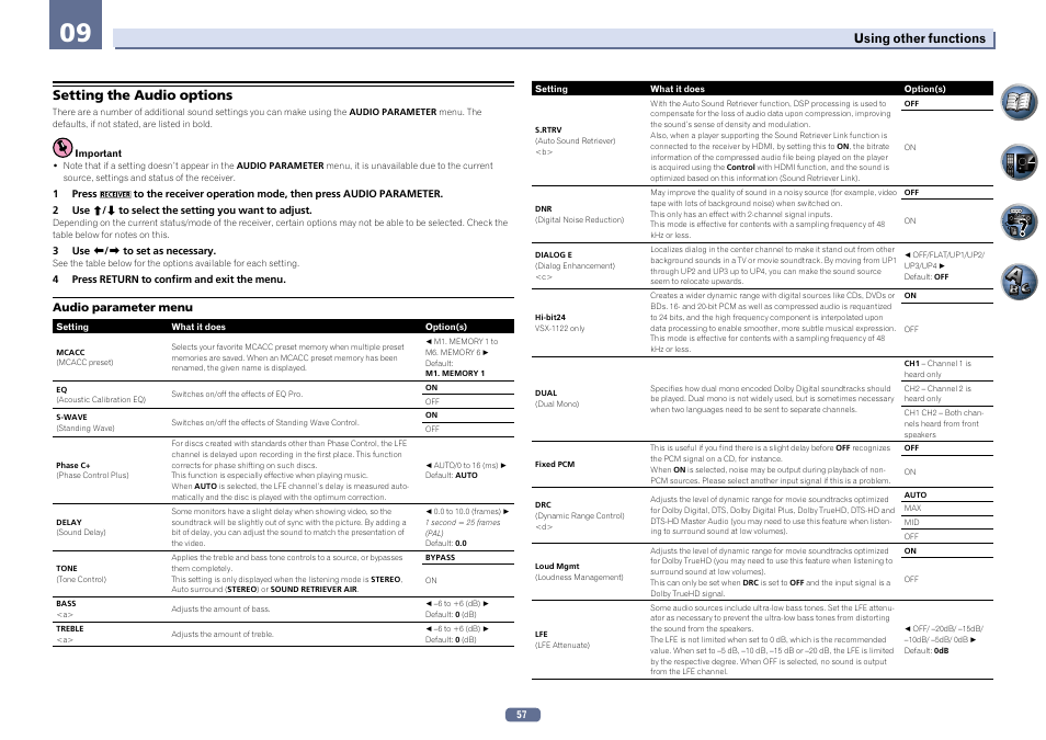 Setting the audio options | Pioneer VSX-922-S User Manual | Page 57 / 109