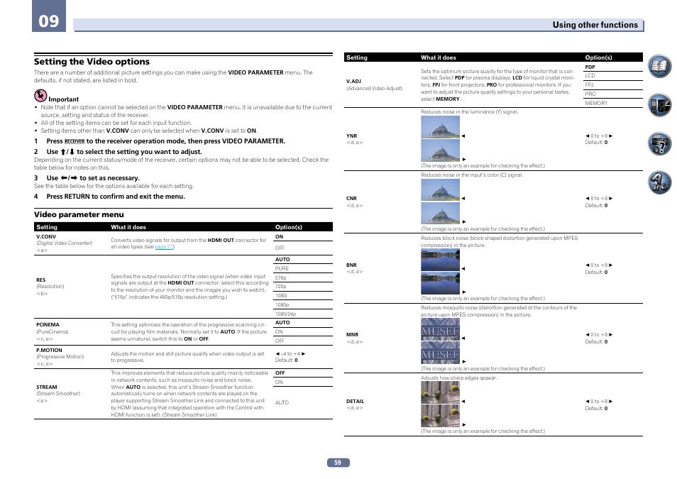 Setting the video options | Pioneer VSX-922-S User Manual | Page 59 / 109
