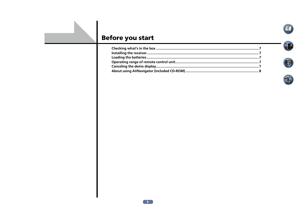 Before you start | Pioneer VSX-922-S User Manual | Page 6 / 109