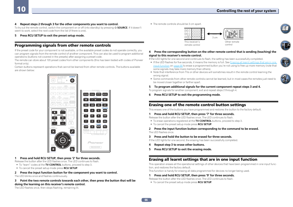 Programming signals from other remote controls, Erasing one of the remote control button settings, Controlling the rest of your system | Pioneer VSX-922-S User Manual | Page 66 / 109