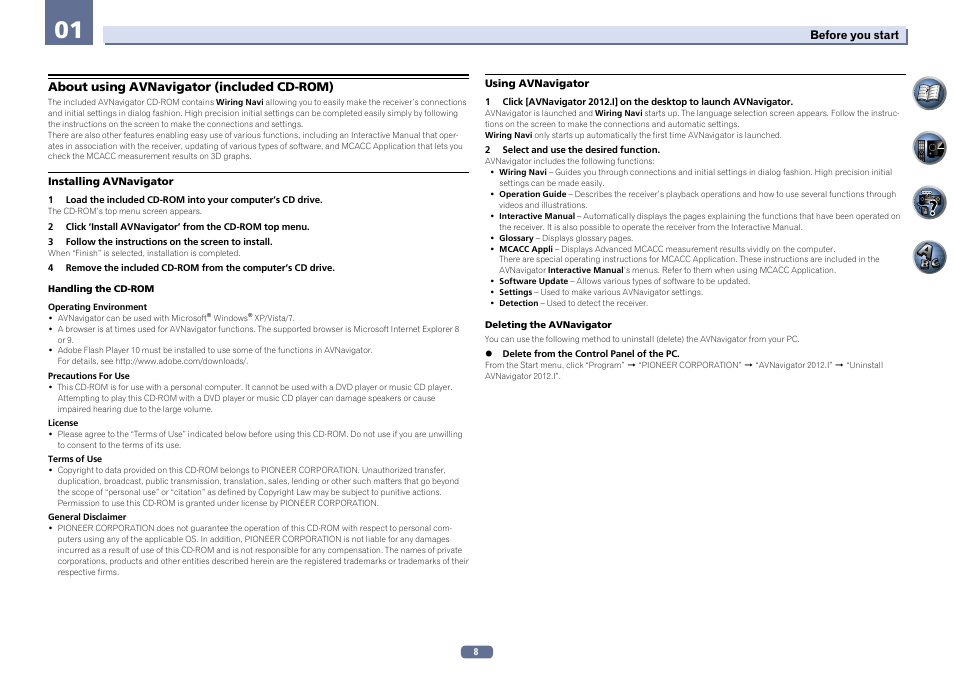 About using avnavigator (included cd-rom) | Pioneer VSX-922-S User Manual | Page 8 / 109