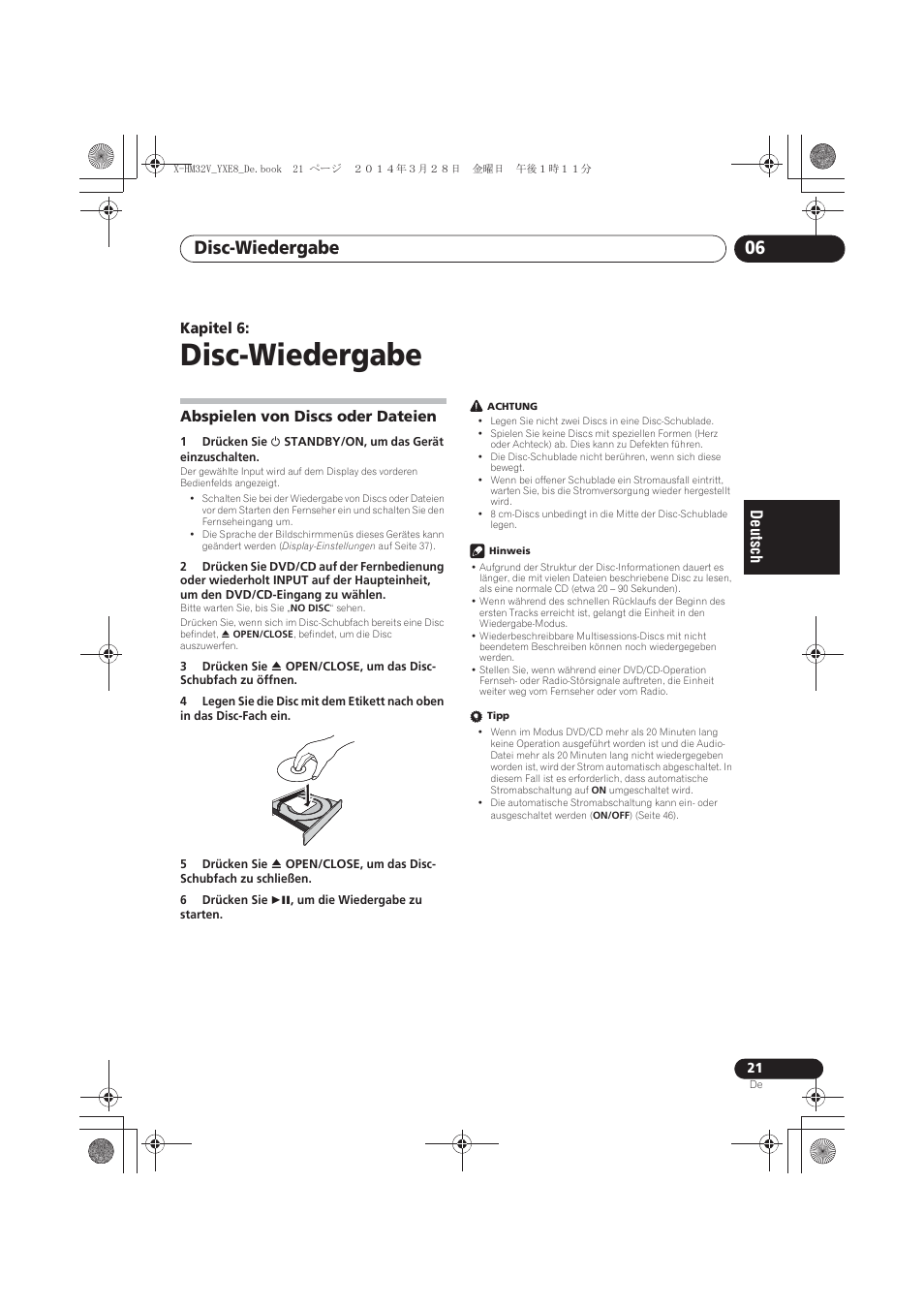 06 disc-wiedergabe, Abspielen von discs oder dateien, Disc-wiedergabe | Disc-wiedergabe 06 | Pioneer X-HM32V-S User Manual | Page 113 / 280