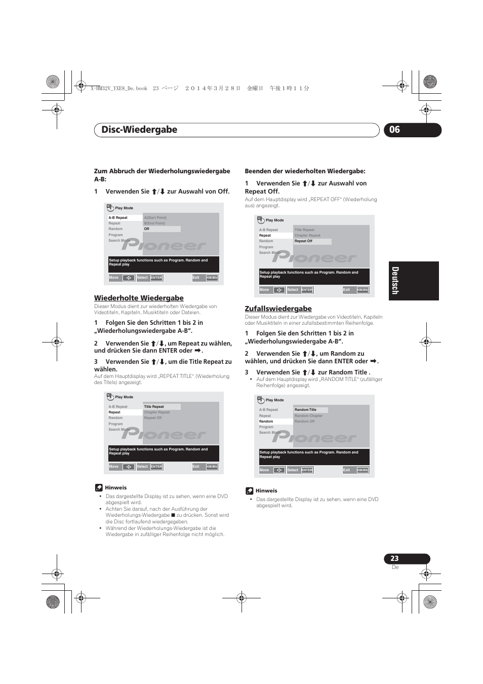 Wiederholte wiedergabe, Zufallswiedergabe, Disc-wiedergabe 06 | Pioneer X-HM32V-S User Manual | Page 115 / 280
