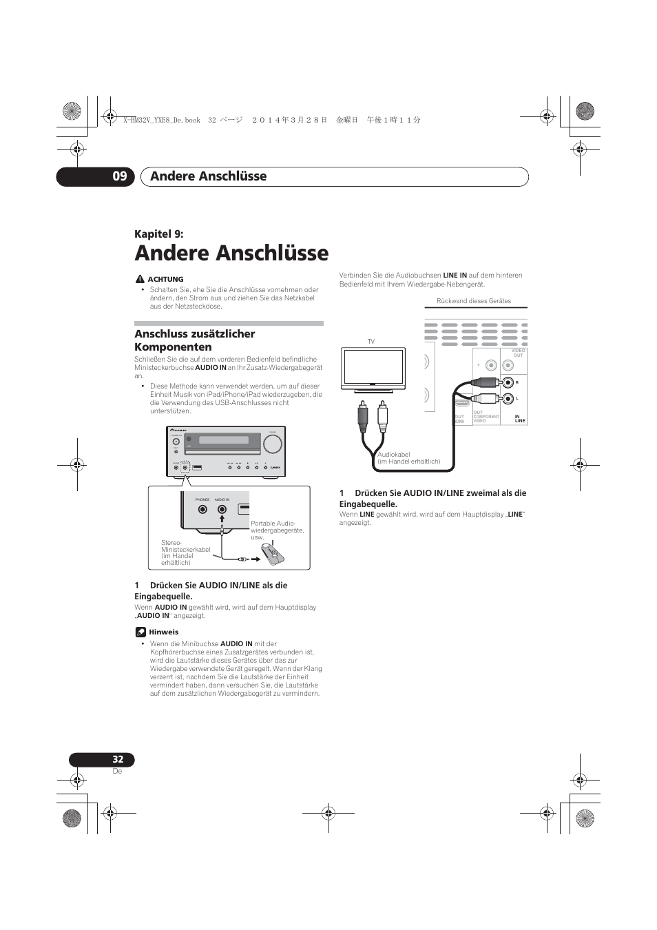 09 andere anschlüsse, Anschluss zusätzlicher komponenten, Andere anschlüsse | Andere anschlüsse 09, Kapitel 9, Timer | Pioneer X-HM32V-S User Manual | Page 124 / 280
