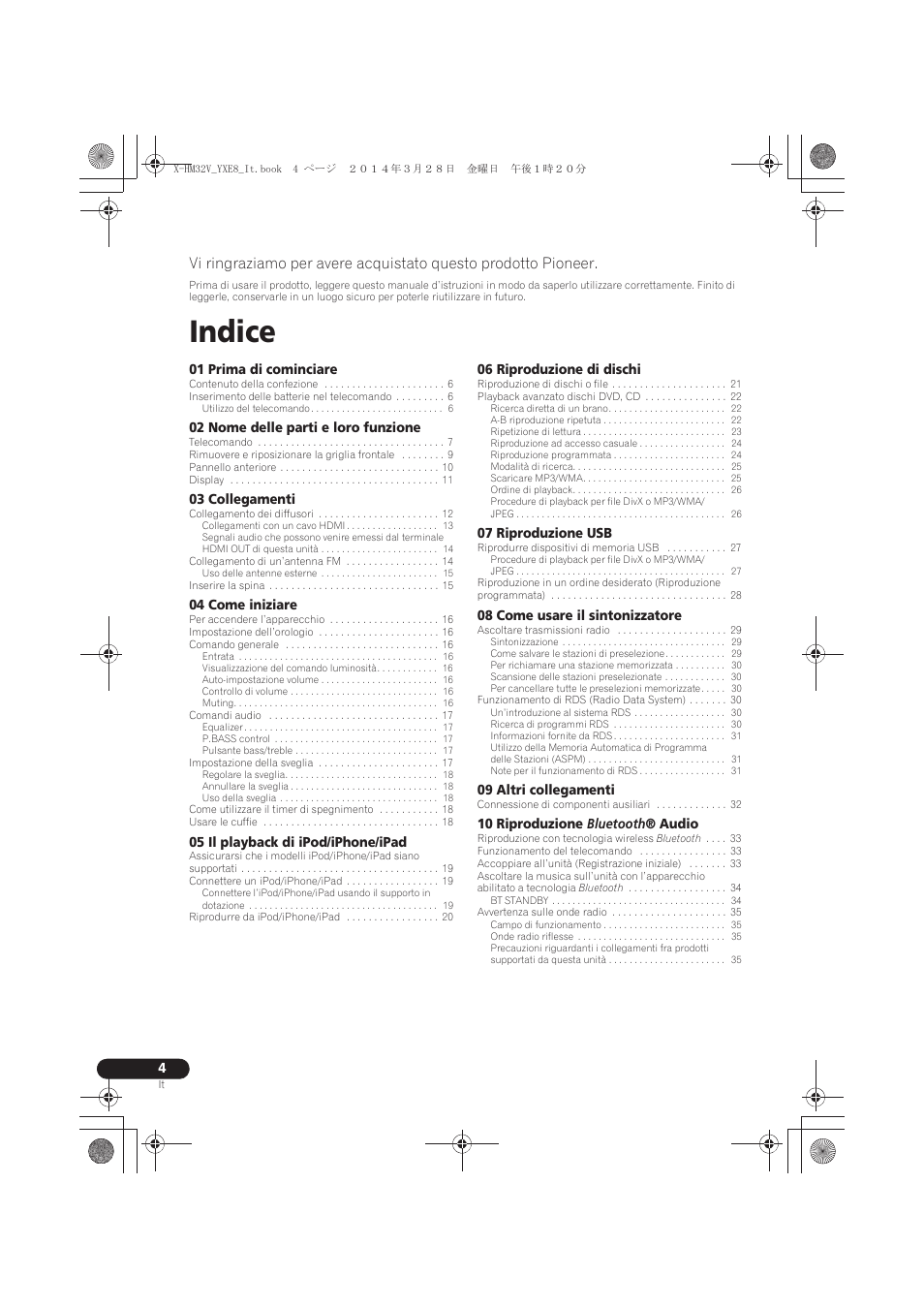 Bedienungsanleitung, Indice | Pioneer X-HM32V-S User Manual | Page 142 / 280