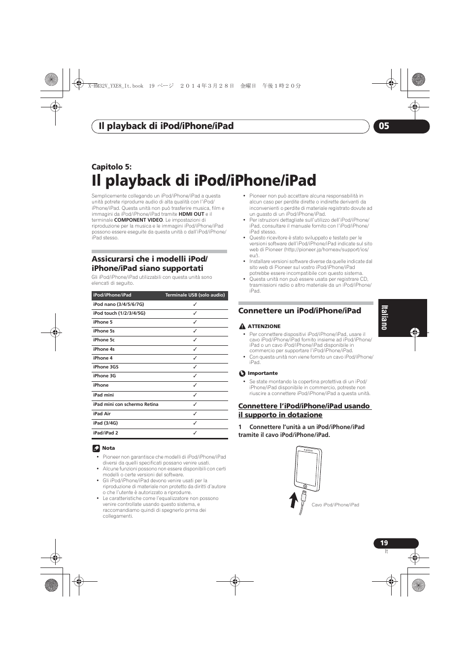 05 il playback di ipod/iphone/ipad, Assicurarsi che i modelli ipod/iphone/ipad siano, Supportati | Connettere un ipod/iphone/ipad, Dotazione, Il playback di ipod/iphone/ipad, Il playback di ipod/iphone/ipad 05, Capitolo 5 | Pioneer X-HM32V-S User Manual | Page 157 / 280