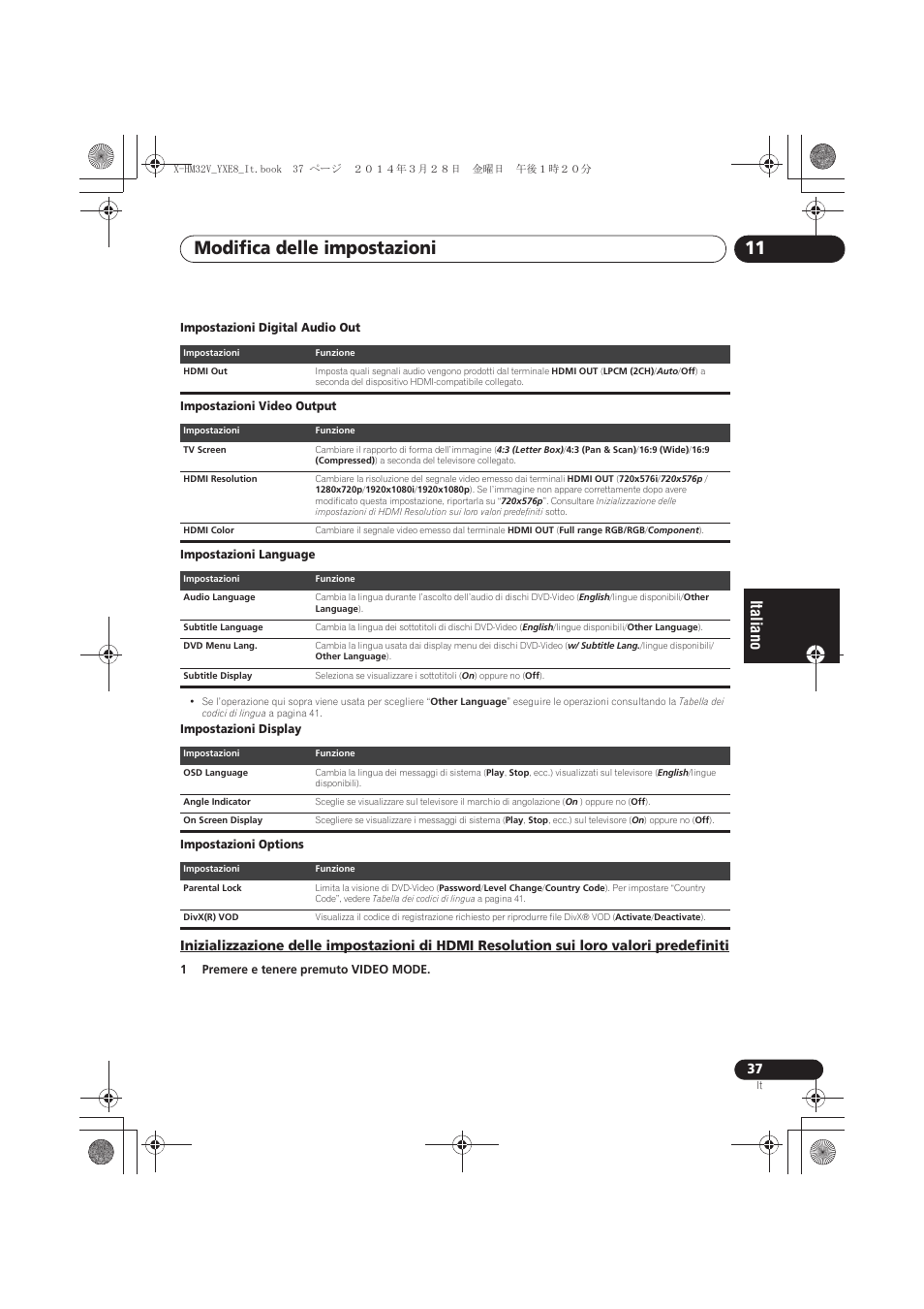 Sui loro valori predefiniti, Modifica delle impostazioni 11 | Pioneer X-HM32V-S User Manual | Page 175 / 280