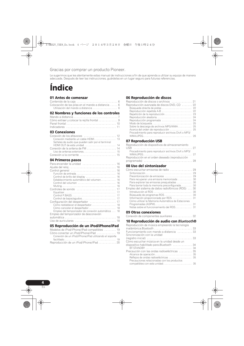 Sistema receptor de dvd, Manual de instrucciones, Índice | Gracias por comprar un producto pioneer | Pioneer X-HM32V-S User Manual | Page 234 / 280