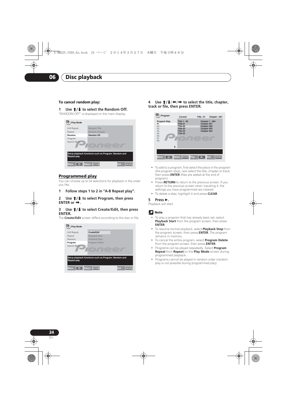 Programmed play, Disc playback 06 | Pioneer X-HM32V-S User Manual | Page 24 / 280
