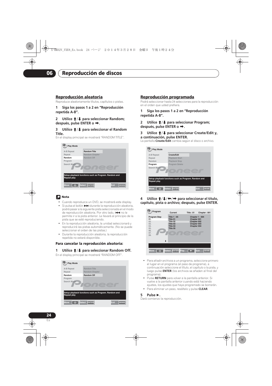 Reproducción aleatoria, Reproducción programada, Reproducción de discos 06 | Pioneer X-HM32V-S User Manual | Page 254 / 280