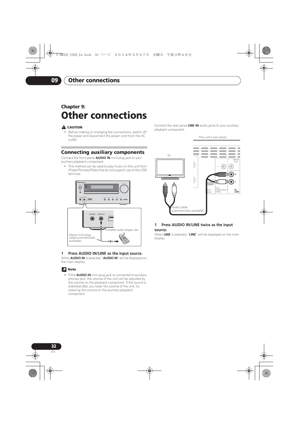 09 other connections, Connecting auxiliary components, Other connections | Other connections 09, Chapter 9, Timer | Pioneer X-HM32V-S User Manual | Page 32 / 280