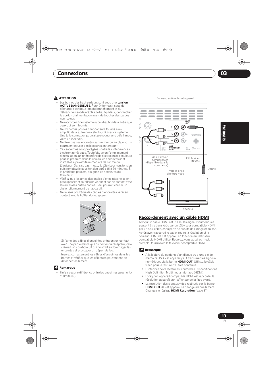 Raccordement avec un câble hdmi, Connexions 03 | Pioneer X-HM32V-S User Manual | Page 59 / 280