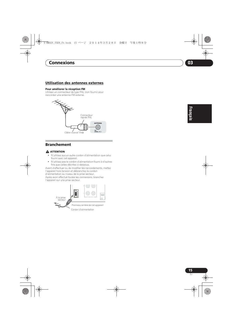 Utilisation des antennes externes, Branchement, Connexions 03 | Pioneer X-HM32V-S User Manual | Page 61 / 280
