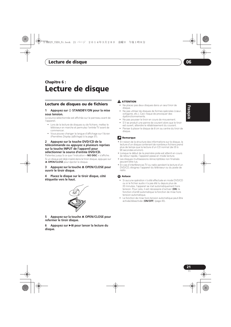 06 lecture de disque, Lecture de disques ou de fichiers, Lecture de disque | Lecture de disque 06 | Pioneer X-HM32V-S User Manual | Page 67 / 280