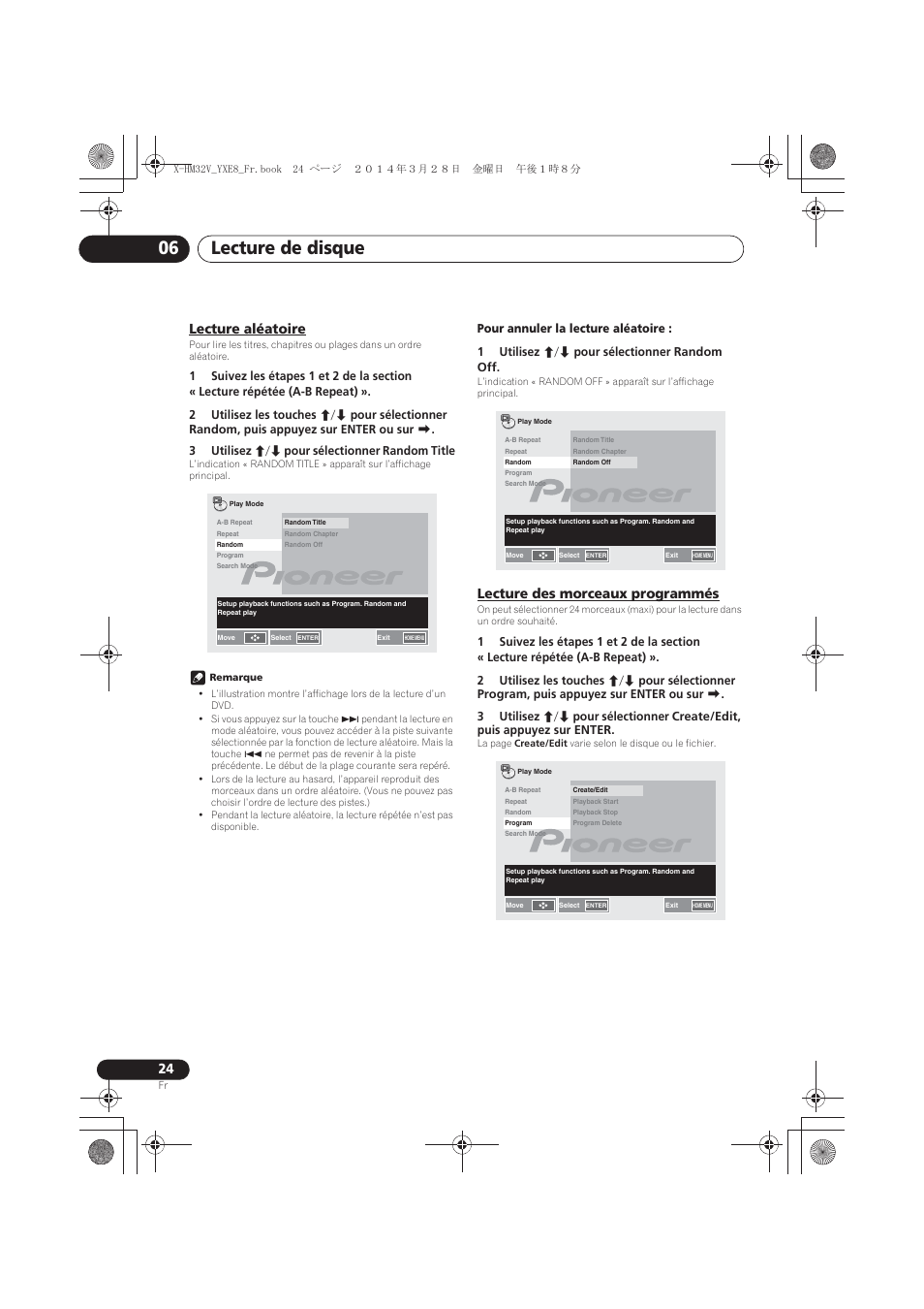 Lecture aléatoire, Lecture des morceaux programmés, Lecture de disque 06 | Pioneer X-HM32V-S User Manual | Page 70 / 280