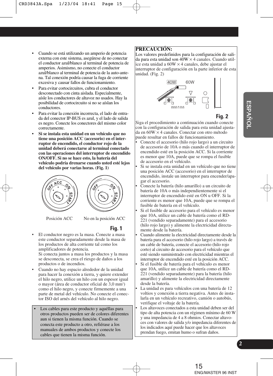 Precaución, Fig. 1, Fig. 2 | Pioneer DEH-P80MP User Manual | Page 15 / 74