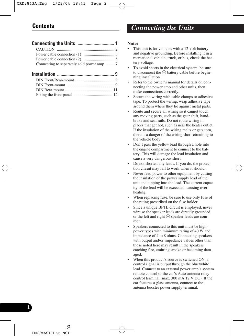 English, Connecting the units, 2contents | Pioneer DEH-P80MP User Manual | Page 2 / 74