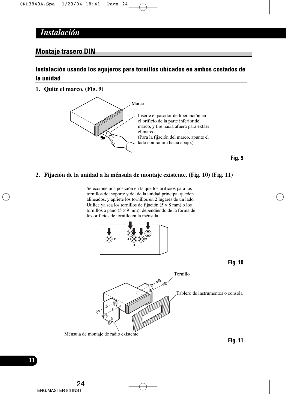 Montaje trasero din, Instalación | Pioneer DEH-P80MP User Manual | Page 24 / 74