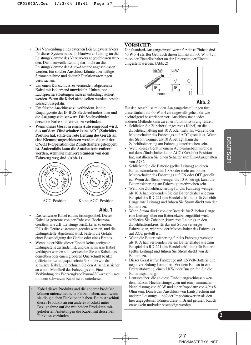Vorsicht, Abb. 1, Abb. 2 | Pioneer DEH-P80MP User Manual | Page 27 / 74