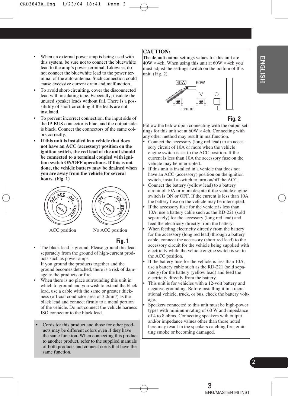 Caution, Fig. 1, Fig. 2 | Pioneer DEH-P80MP User Manual | Page 3 / 74