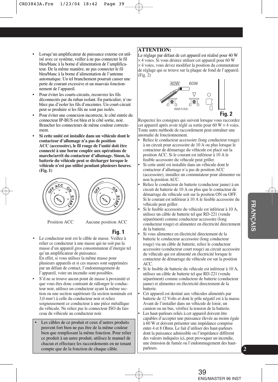 Attention, Fig. 1, Fig. 2 | Pioneer DEH-P80MP User Manual | Page 39 / 74