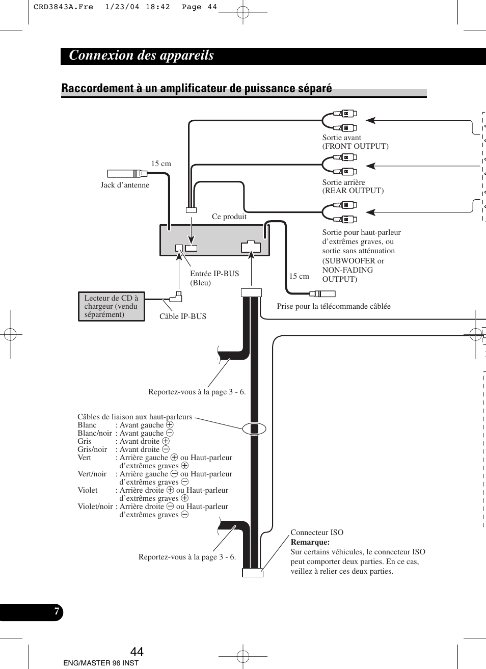 Séparé, Connexion des appareils | Pioneer DEH-P80MP User Manual | Page 44 / 74