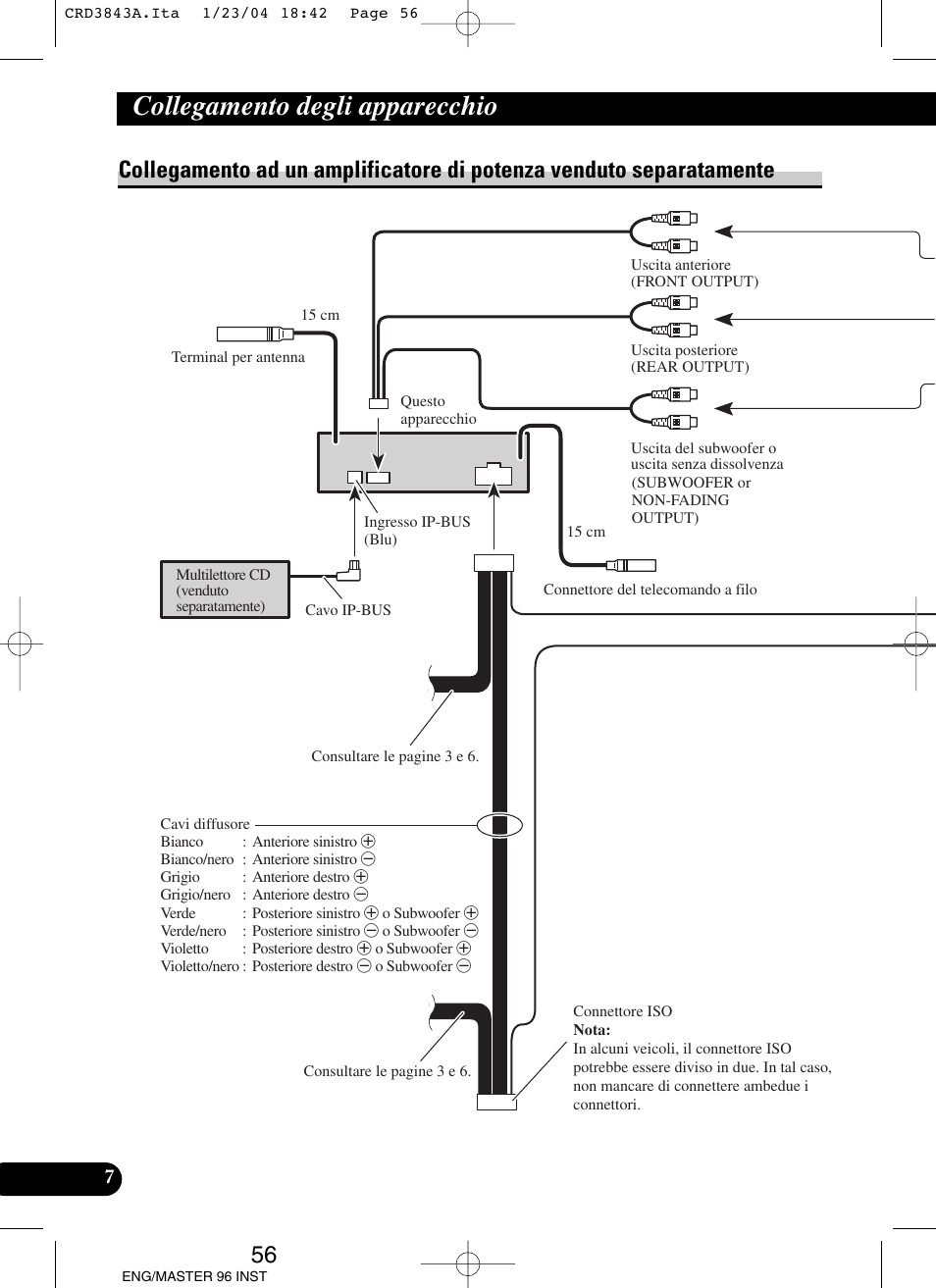 Potenza venduto separatamente, Collegamento degli apparecchio | Pioneer DEH-P80MP User Manual | Page 56 / 74