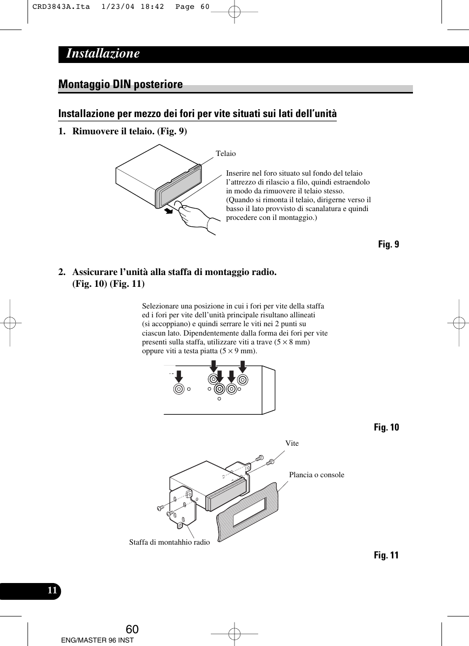 Montaggio din posteriore, Installazione | Pioneer DEH-P80MP User Manual | Page 60 / 74