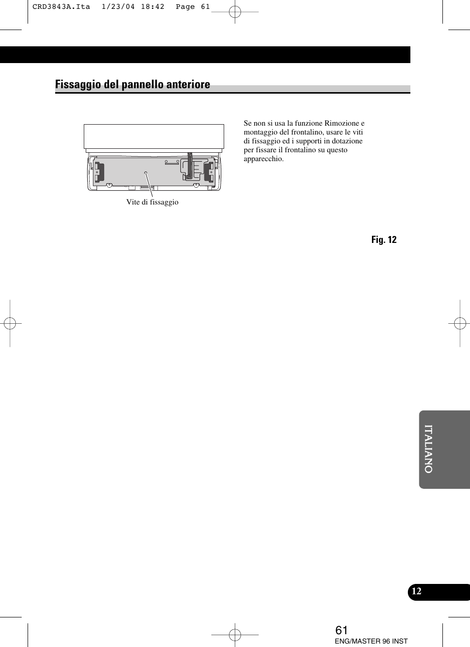 Fissaggio del pannello anteriore | Pioneer DEH-P80MP User Manual | Page 61 / 74