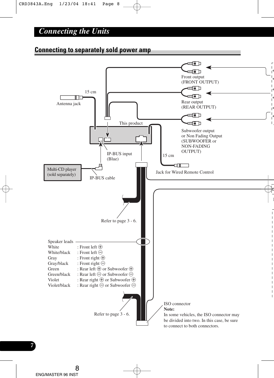 Connecting to separately sold power amp, Connecting the units | Pioneer DEH-P80MP User Manual | Page 8 / 74