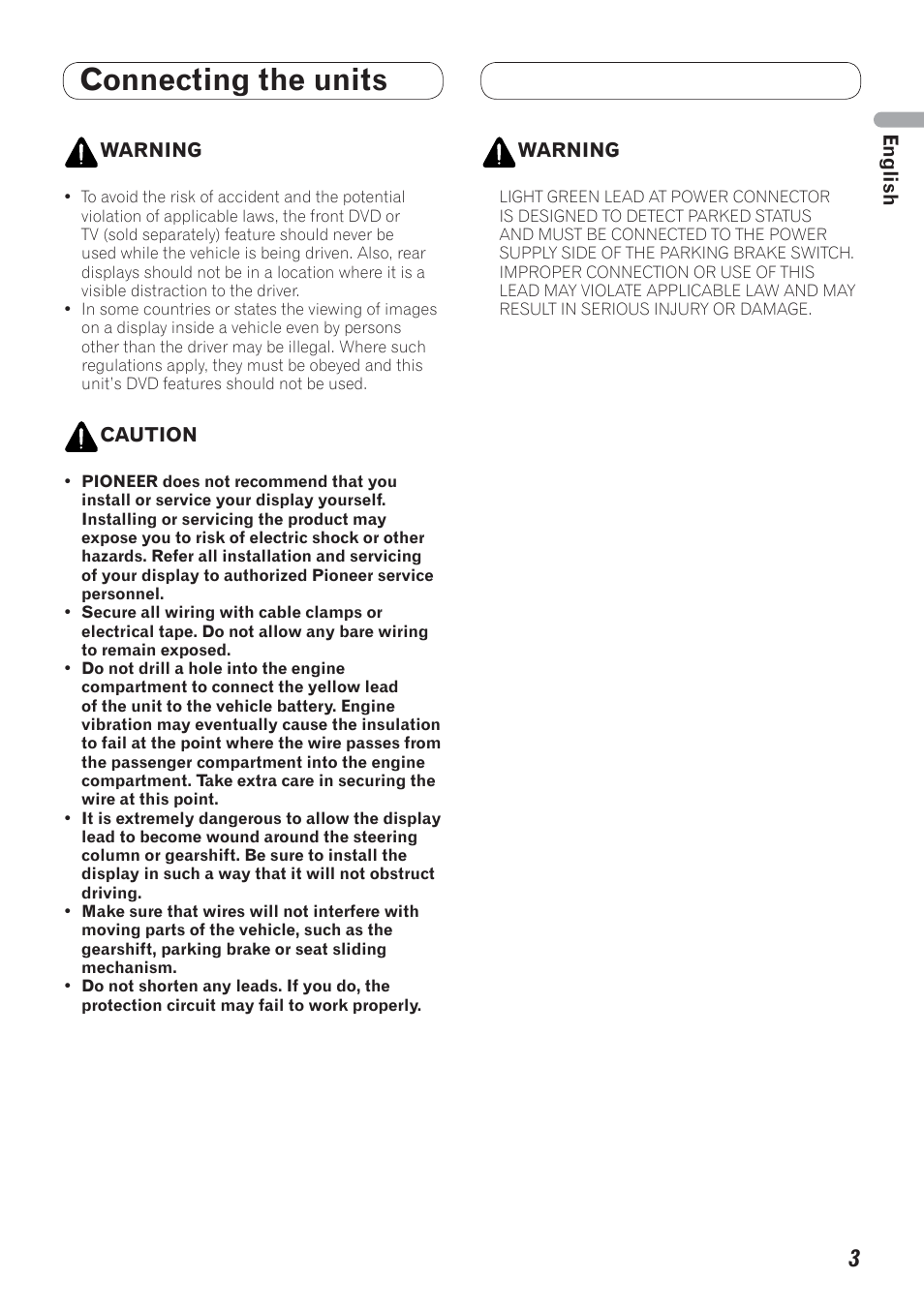 Connecting the units | Pioneer AVH-P3100DVD User Manual | Page 3 / 86