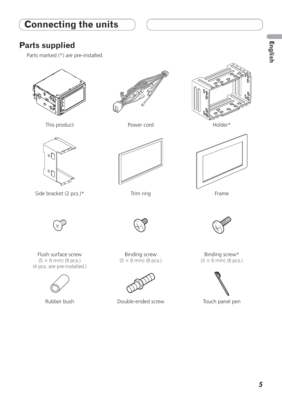 Parts supplied, Connecting the units | Pioneer AVH-P3100DVD User Manual | Page 5 / 86