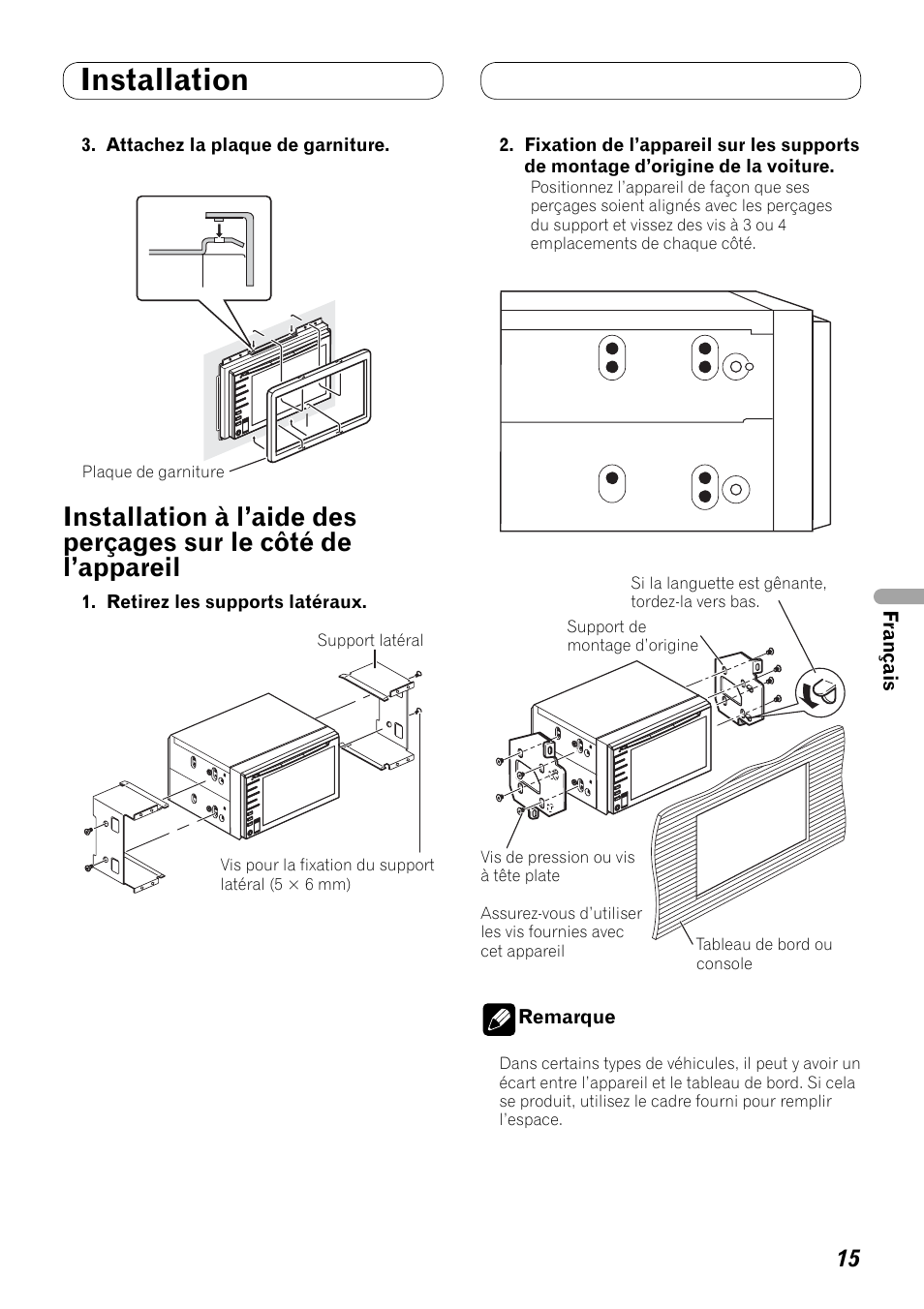 Installation à l’aide des perçages sur le, Côté de l’appareil, Installation | Pioneer AVH-P3100DVD User Manual | Page 57 / 86